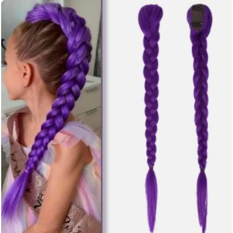 Extensions de cheveux tressés violets longs synthétiques, tresses Rumi pour jeux de rôle sur scène, tresses violettes