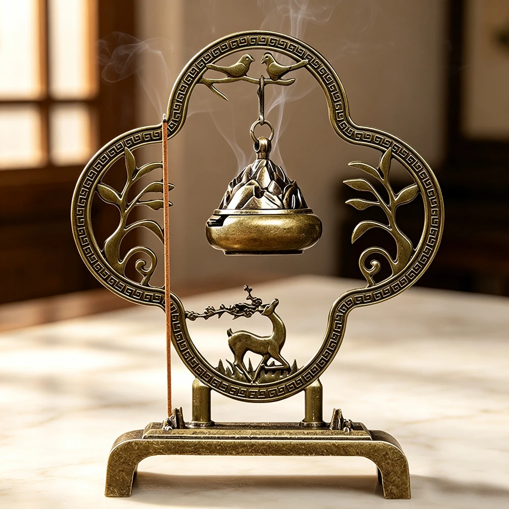 Vintage Alloy Hanging Incense Burner, Household Indoor Coil Incense Censer, Antique Bronze Finish Censer Aroma Decor Ornamenter