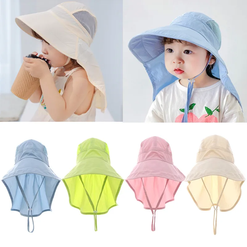 

Summer Breathable Quick Dry Thin Children Sun Hat Wide Brim UV Outdoor Beach with Neck Flap For 1-6 Years Kids