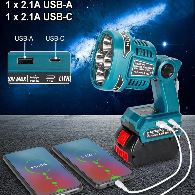 

Беспроводной светодиодный фонарик, прожекторы, фонарь для Bosch, 18 В, литий-ионный аккумулятор, портативный рабочий светильник, освещение для кемпинга с USB