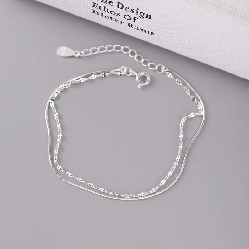 Pulseras de plata 925, cadena de hueso de serpiente de doble capa, joyería de cadena de mano, Pulsera versátil de Plata 925 para mujer