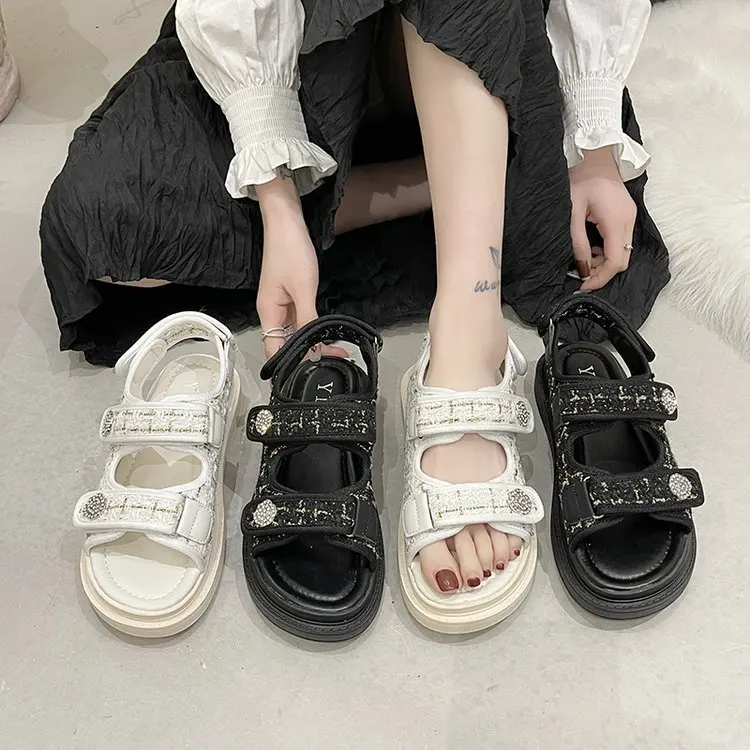 Shoes Slippers Flat Slipers Women Med Slides Fashion Platform 2022 Summer Luxury Rubber Basic Hook & Loop PU Slippers Women Summ