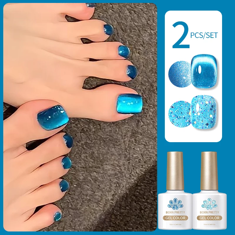 BORN PRETTY 2Pcs Katze Magnetische Gel Nagellack Set Kristall Glas Perlen Sommer Semi Permanent Soak Off Lack Nail art Liefert