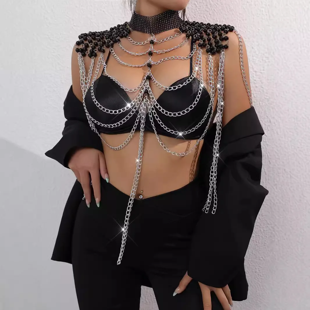 المرأة بيكيني اللؤلؤ سترة الصدر مثير شال أنيق سلسلة الجسم سلسلة مجوهرات تماما يدوية الصنع الصدرية لسلسلة الخصر ملهى ليلي الشاطئ