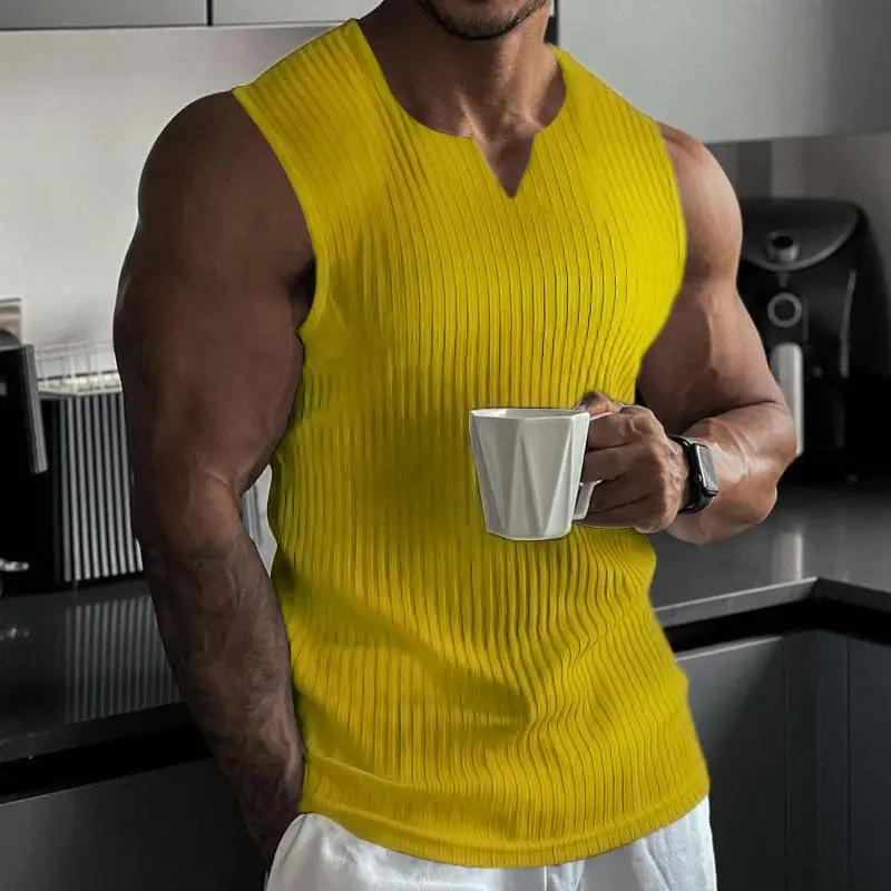 

Fashion V-Neck Sleeveless Solid Color Casual T-Shirts Men's Clothing Summer New Slim All-match Tank Top Korean Tee Shirts