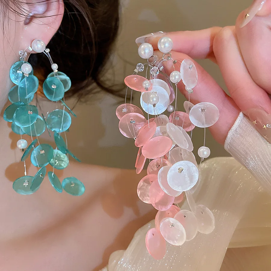 Bohemian Beach Shell Long Tassel Earrings for Women Fashion Colorful Earrings Holiday Style Jewelry Accessories