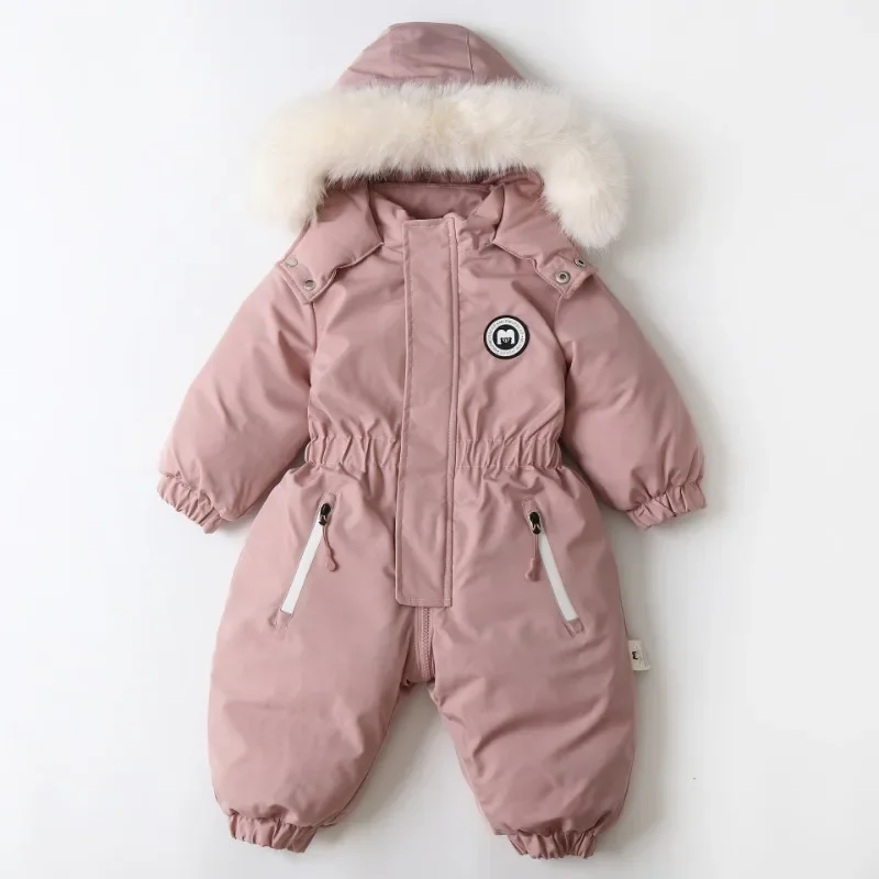 New Winter Baby Girl Boy Ski Suit Romper Kids Climbing Suit Children Thick Fleece Jumpsuit Hooded Warm One-Pieces Clothes H1100