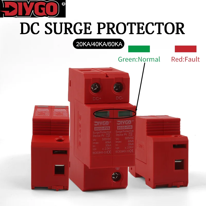 

20/40/60KA 2P DC SPD Din Rail Lightning Surge Protector Low-voltage Arrester Device 500/600/800/1000V PV Outdoor Power Protect