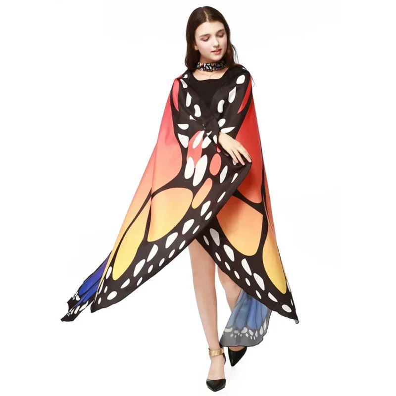 Colorful Butterfly Wings Pashmina Girls Fabric Nymph Pixie Poncho Scarf Ladies Halloween Fairy Costumes Accessory Shawl