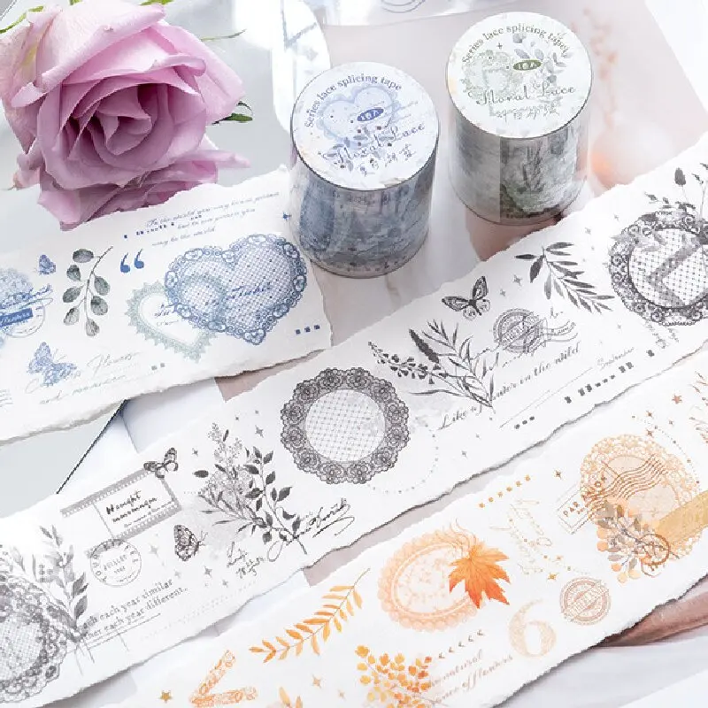 Mr. Paper 6 styles 1 roll/package pet material tape flower lace series light retro floral theme stickers DIY handbook decoration