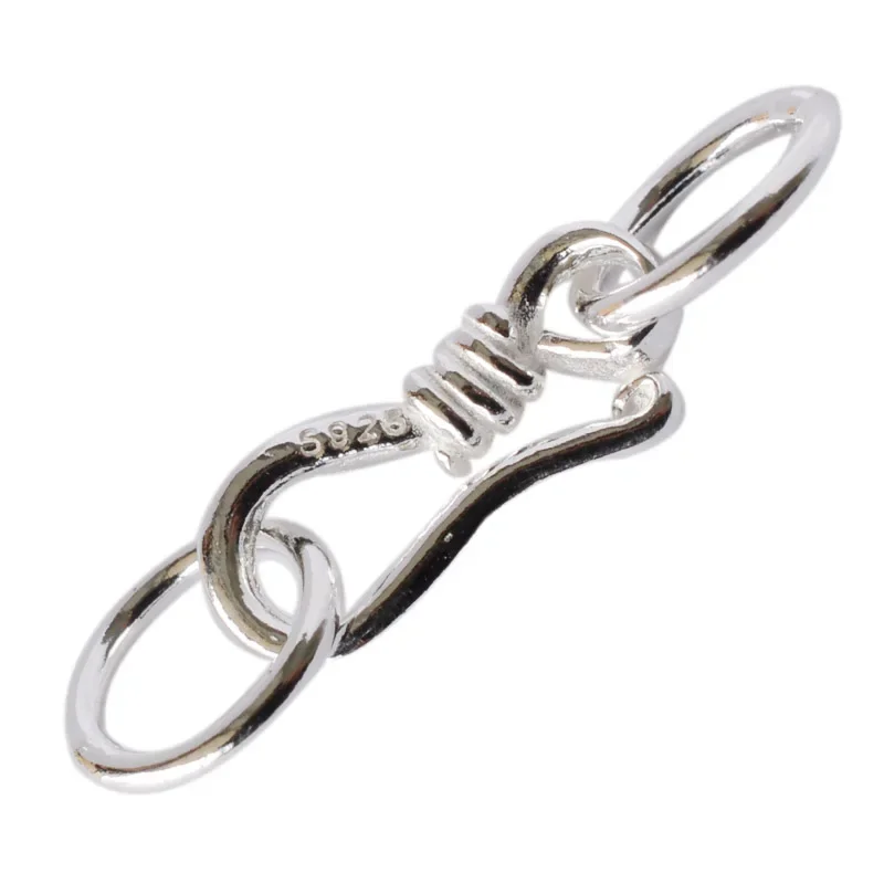 Sterling Silver S Hook & Eye Fish Clasp with Closed Jump Ring, for Necklace / Bracelet Jewelry diy Components