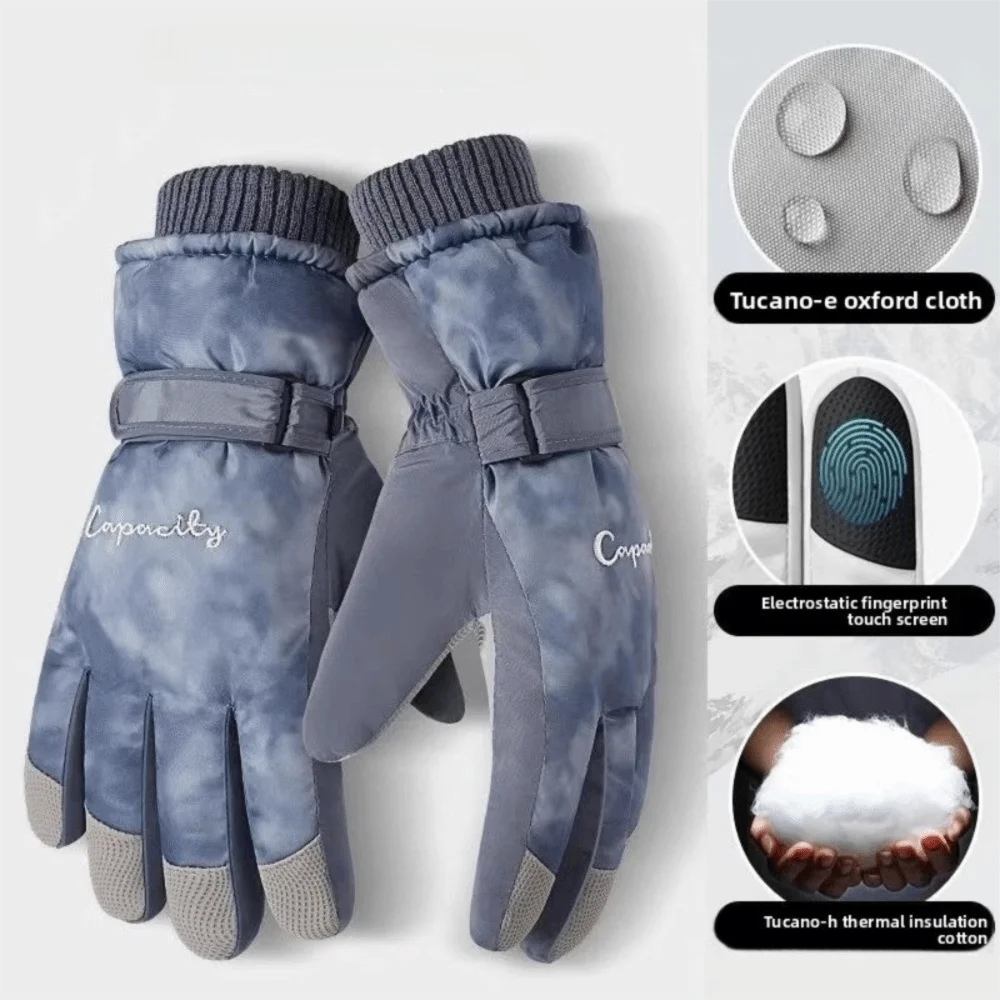 

Fashion Tie Dye Winter Skiing Gloves Touchscreen Anti-slip Warm Riding Gloves Windproof Thermal Cycling Mitten for Women Sports