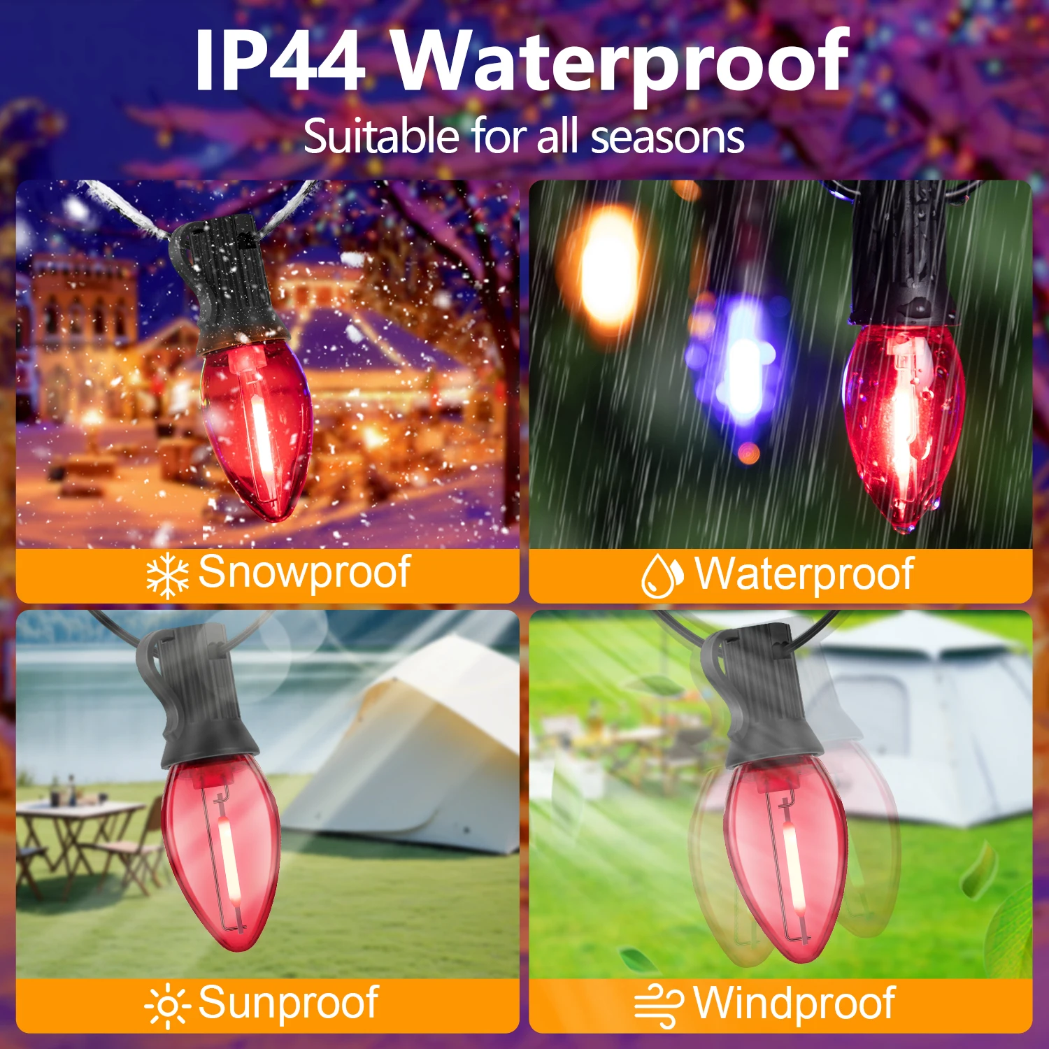 الملونة C7 سلسلة ضوء 220 فولت الاتحاد الأوروبي 110 فولت الولايات المتحدة شارع جارلاند E12 البلاستيك شاتيربروف مقاوم للماء للخارجية ديكورات للباحة الخفيفة #3