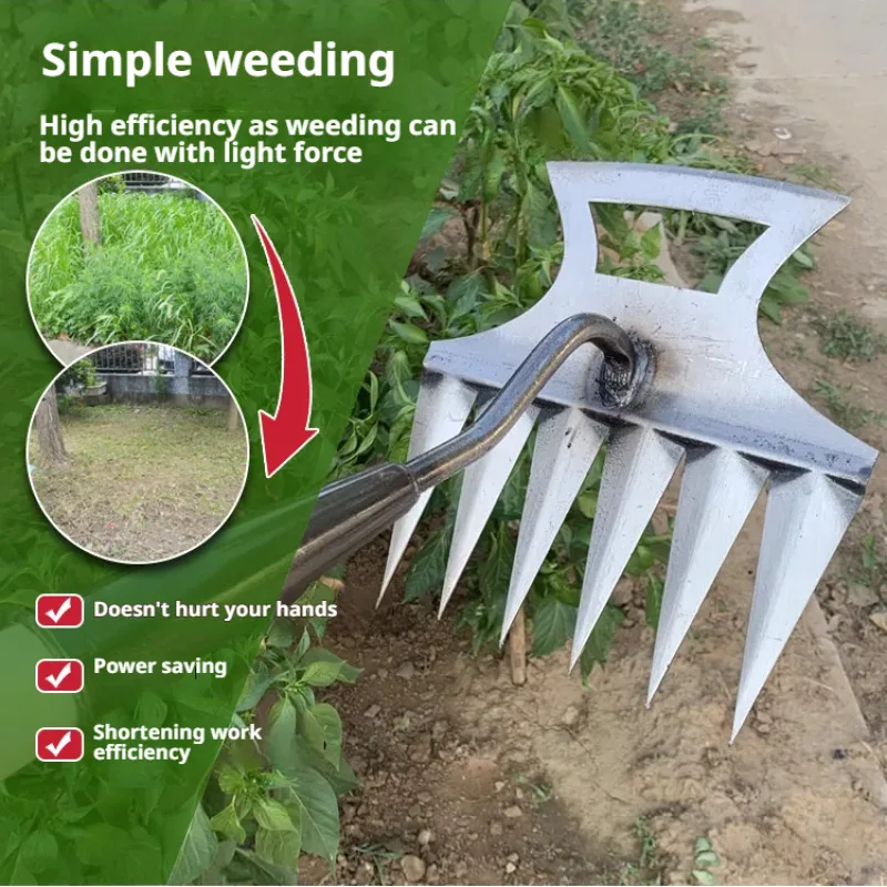 Gardening Weeding Tools Multi-tooth Handheld Rake Loosening Soil Weed Extractor for Farming Digging Wild Vegetables Hoe