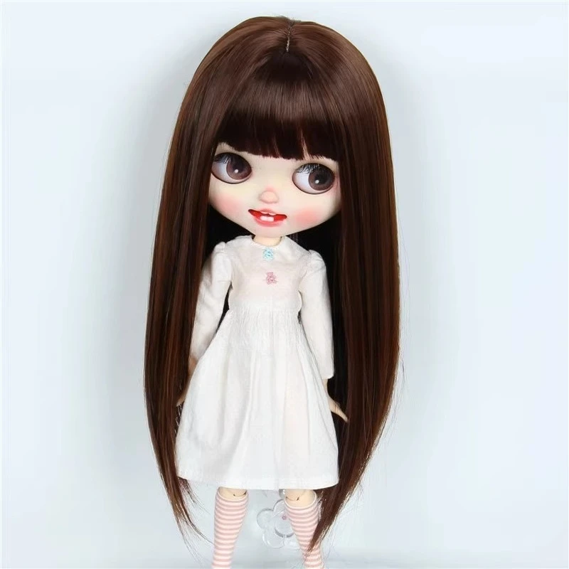 인형의 가발 머리 둘레에 맞는 25-27.5cm Blyth 인형 긴 스트레이트 헤어 장난감 드레스 놀이 집 인형 액세서리, 인형 없음