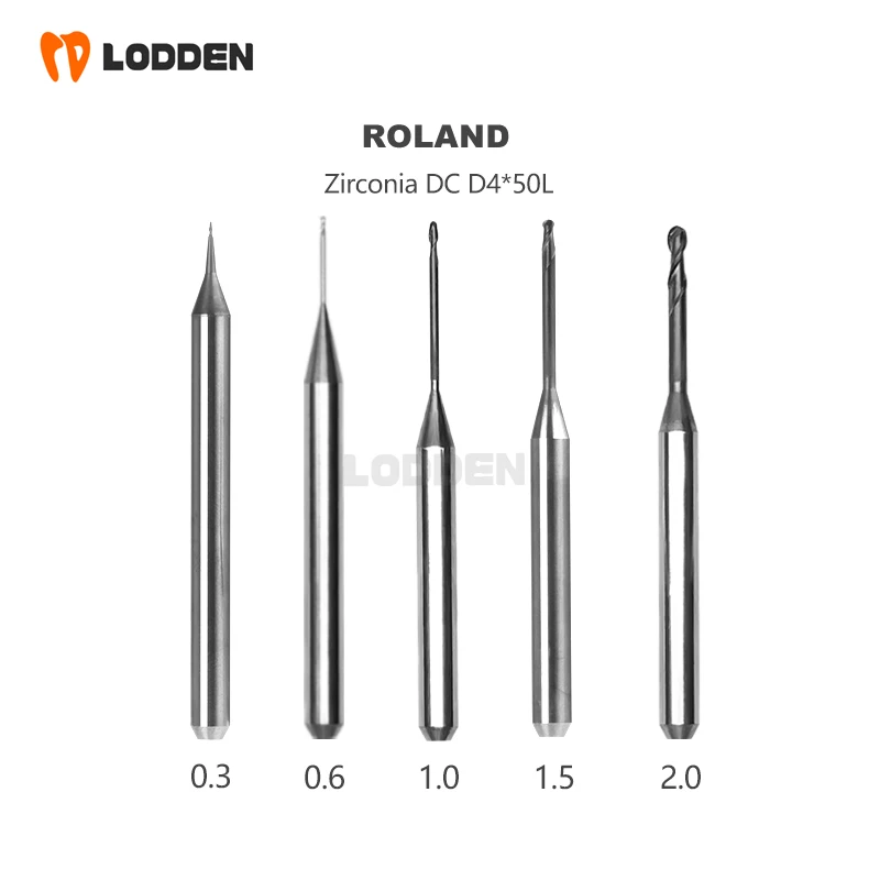 LODDEN Dental Milling Burs Roland DWX50 DWX51D DWX52 for Dental Zirconia CAD/CAM 1pcs DC Diamond Coating D4 0.6 1.0 2.0 1.5 0.3