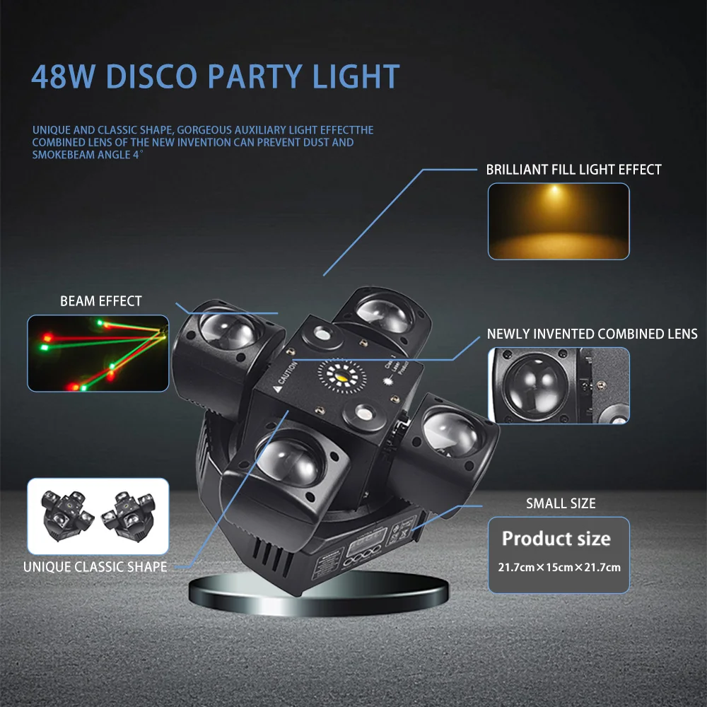 ไฟดิสโก้แบบเคลื่อนย้ายได้ 4 หัว พร้อมรีโมทคอนโทรล 48W DMX มินิบีม อุปกรณ์ดีเจเคลื่อนที่ ไฟเวทีสำหรับงานปาร์ตี้ คลับ คริสต์มาส งานวันเกิด