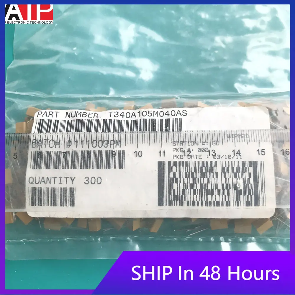 1PCS T340A105M040AS T340, Tantalum, MnO2 Tantalum, Commercial Grade, 1 uF, 20%, 40 VDC, Lead Spacing = 2.5mm