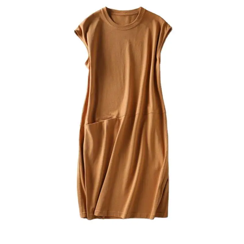 T-shirt ample et décontracté pour femmes, jupe trapèze en Fiber de Polyester ronde Ne ort Sve Long Dr, été