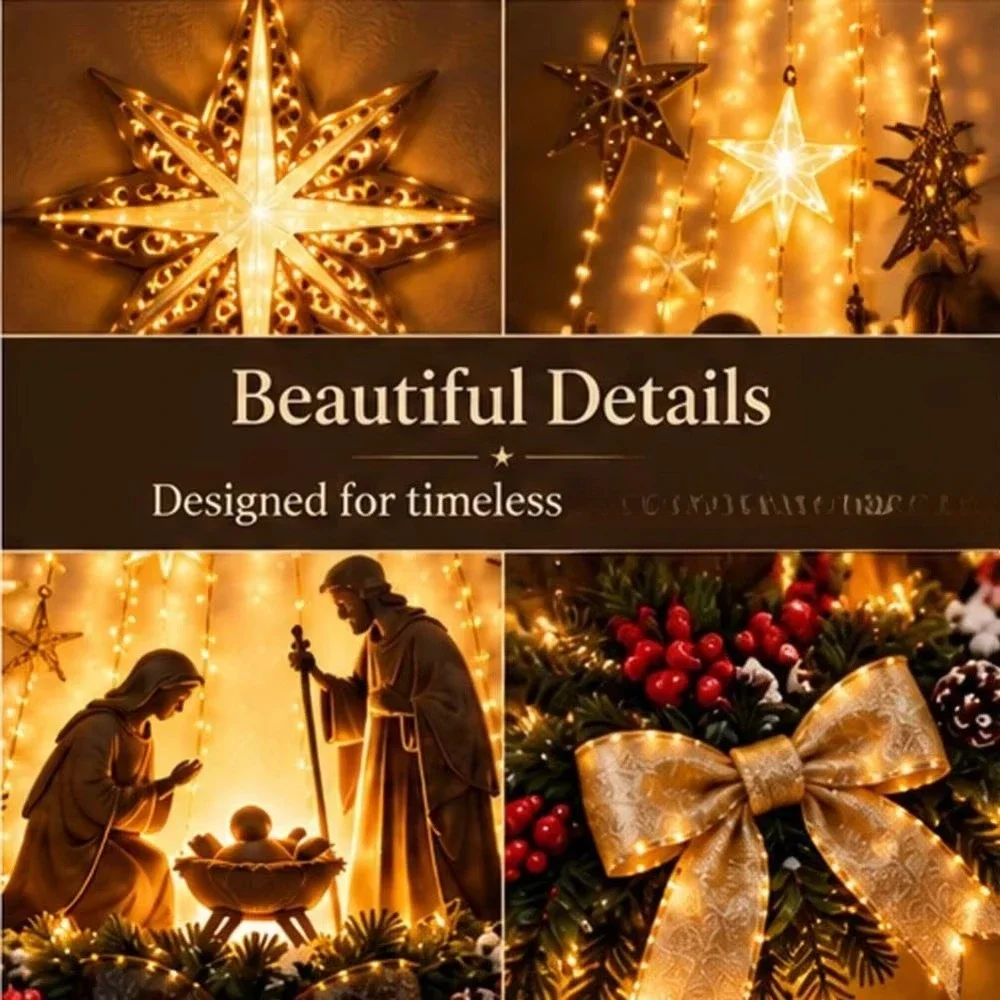 Decoración de Pared de Nacimiento Iluminada con Estrella de la Fe de Belén, Adorno Colgante Navideño Brillante, Luces LED para Interiores, Iluminación Cálida