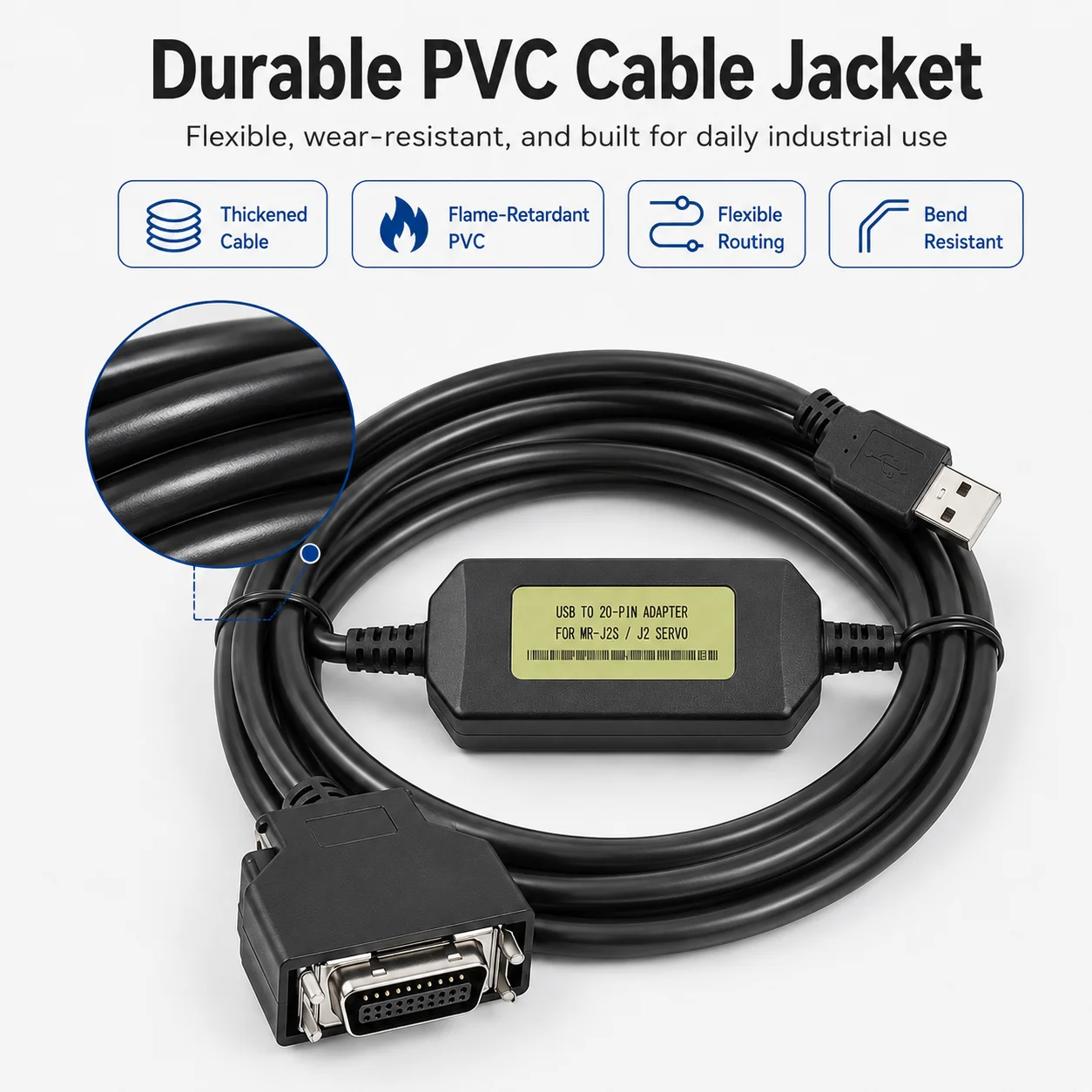 USB-MR-CPCATCBL3M Programming Cable for Mitsubishi MR-J2S MR-J2 Servo USB to 20-Pin Communication Download Cable 3M