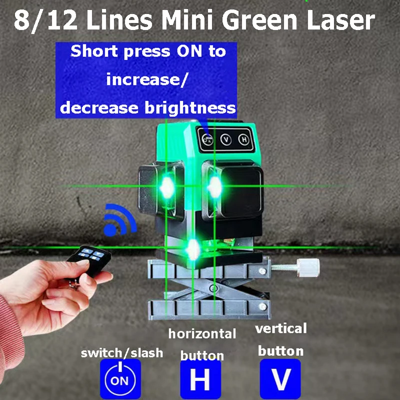 Laser Level Mini 8/12 Line Powerful  Green Laser Beam High Precision Laser Line Level Instrument Small Self-Leveling Level Tools