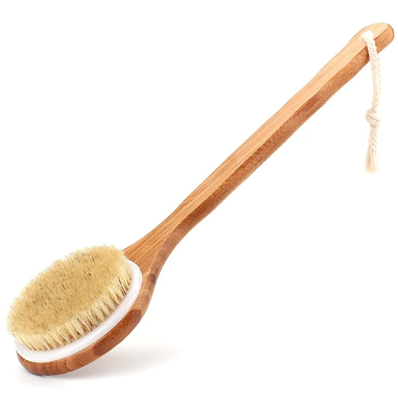 Bath Brush Scrub Back Brush Bath Body Brush Dry Brush Skin Brush Soft Hair Long Handle Hog Bristle Brush