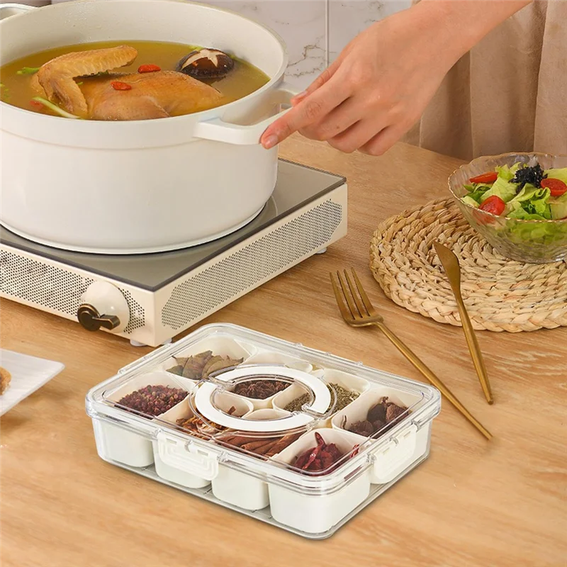 ABWR-Condiment Jars With Tray With Small Dividers Countertop Spice Organizer Kitchen Storage Container For Refrigerator