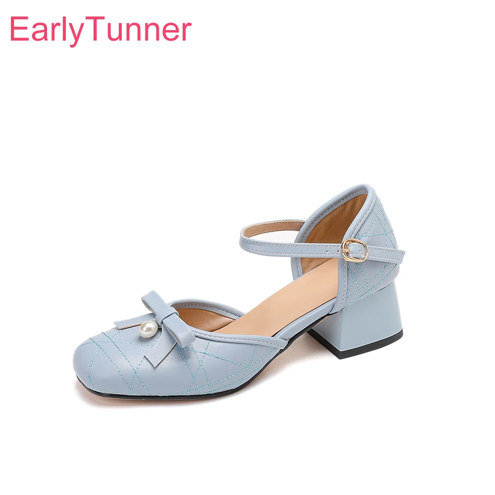 

Летние элегантные женские босоножки 2026 с квадратным носком на среднем толстом каблуке, офисные туфли для женщин, большие и маленькие размеры, плюс размеры 12, 33, 46, 48