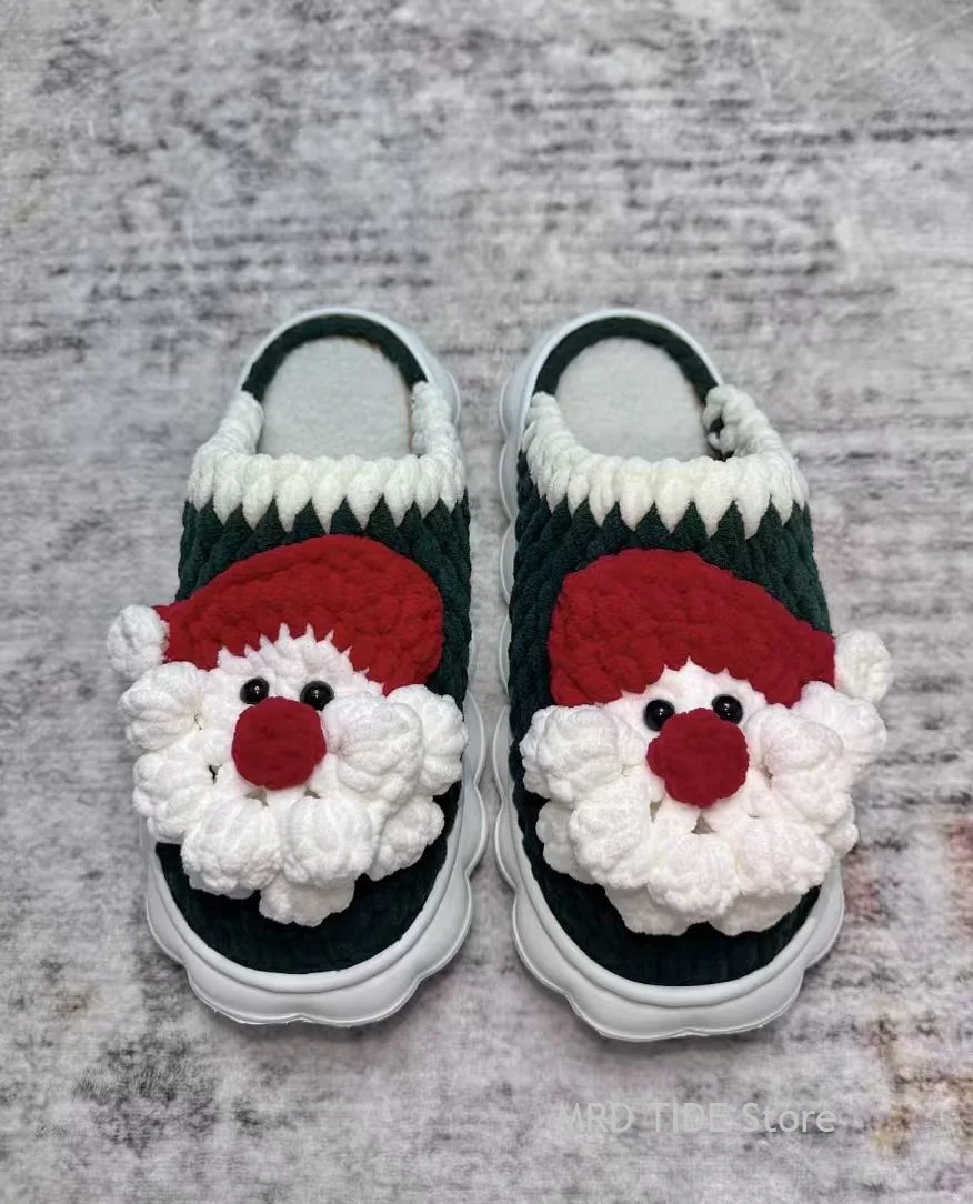 Handmade Christmas Elk Slippers Women Winter Warm Weave Indoor Slipper Cute Reindeer Soft Non‑Slip Home Shoes Xmas Holiday Gift