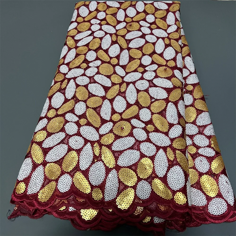 

2025 African Nigerian High-Quality Sequins Tulle for Prom Dresses Lace Fabric Embroidery Net Cloth Beads Sewing 5Yard ZJ080