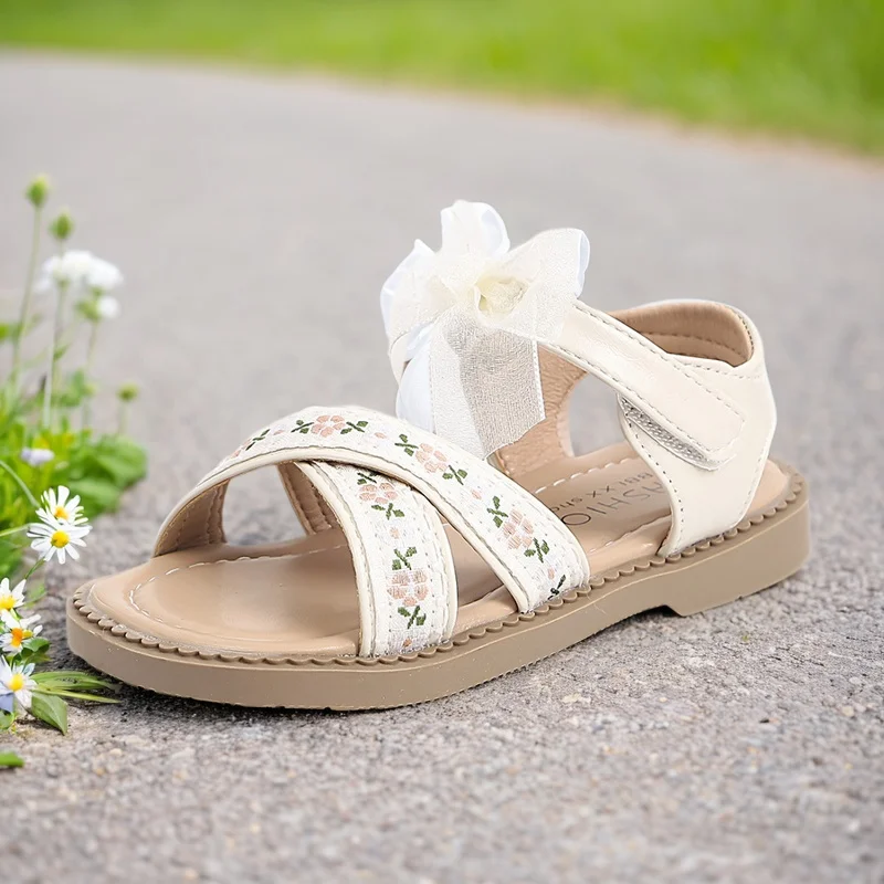 Children's Sandals Primary School Open Toe Sandals 2025 Spring/summer Cute Mesh Bow Princess Flower Sandals