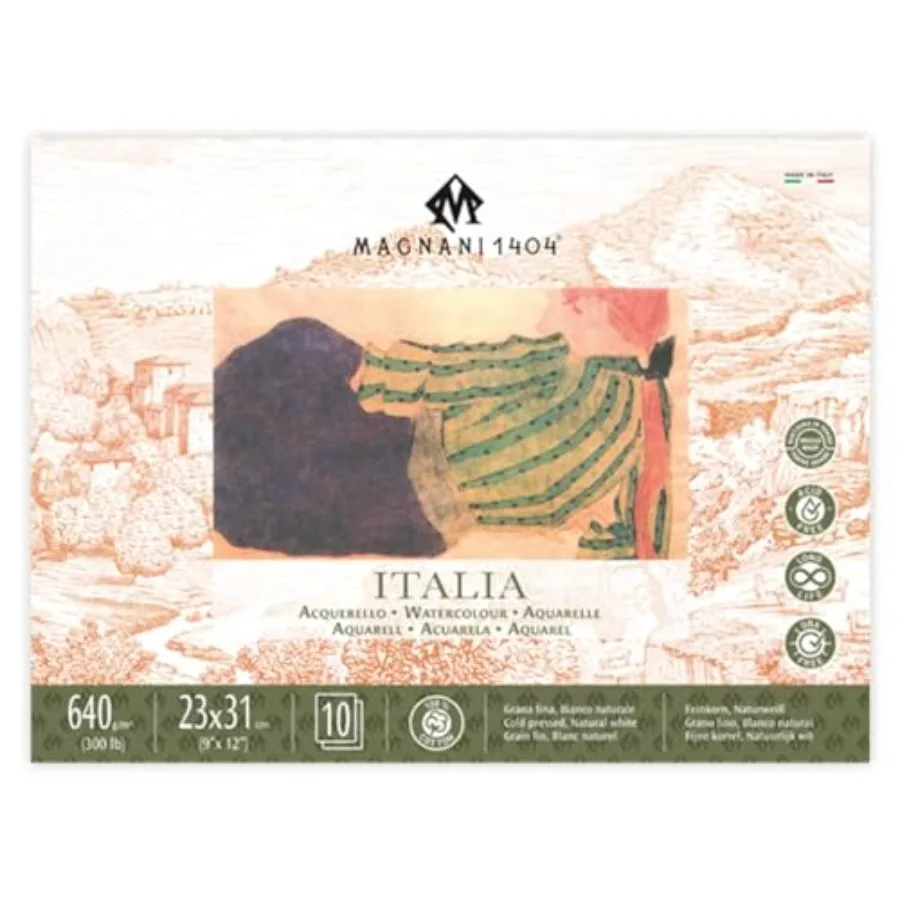 

Italia Cold Press 100% Cotton Watercolor Paper Block 10 Sheets 9x12 inch 300 lb Acid-Free UV Resistant Vegan Sized Water Color