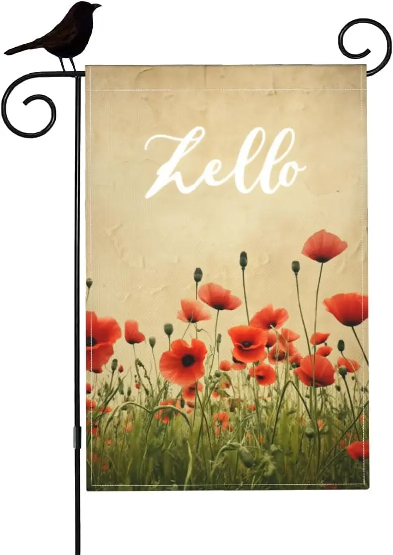 Mugod Retro Poppies Small Garden Flag for Outside, Beautiful Poppy Red Flowers Floral Bloom Burlap Welcome Yard Flags Double zzo