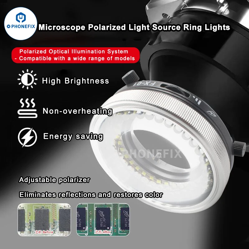 Imagem -05 - Mecânico Fx01 Microscópio Ajustável Polarizado Anel de Luz Brilho Fonte Led Não-reflexo para Acessórios de Iluminação de Microscópio