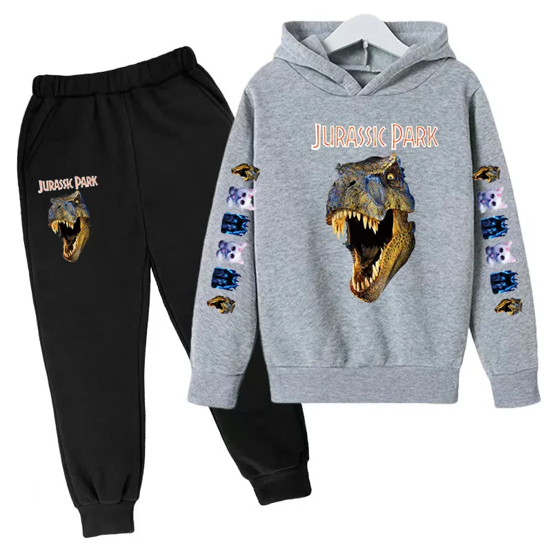 Kids Fall Sweatshirt Hoodie 3-12Y Boys Girls Clothes Toddler Coat Jurassic Dinosaur Top+ Pants 2P Sport Pretty Girls Casual Set