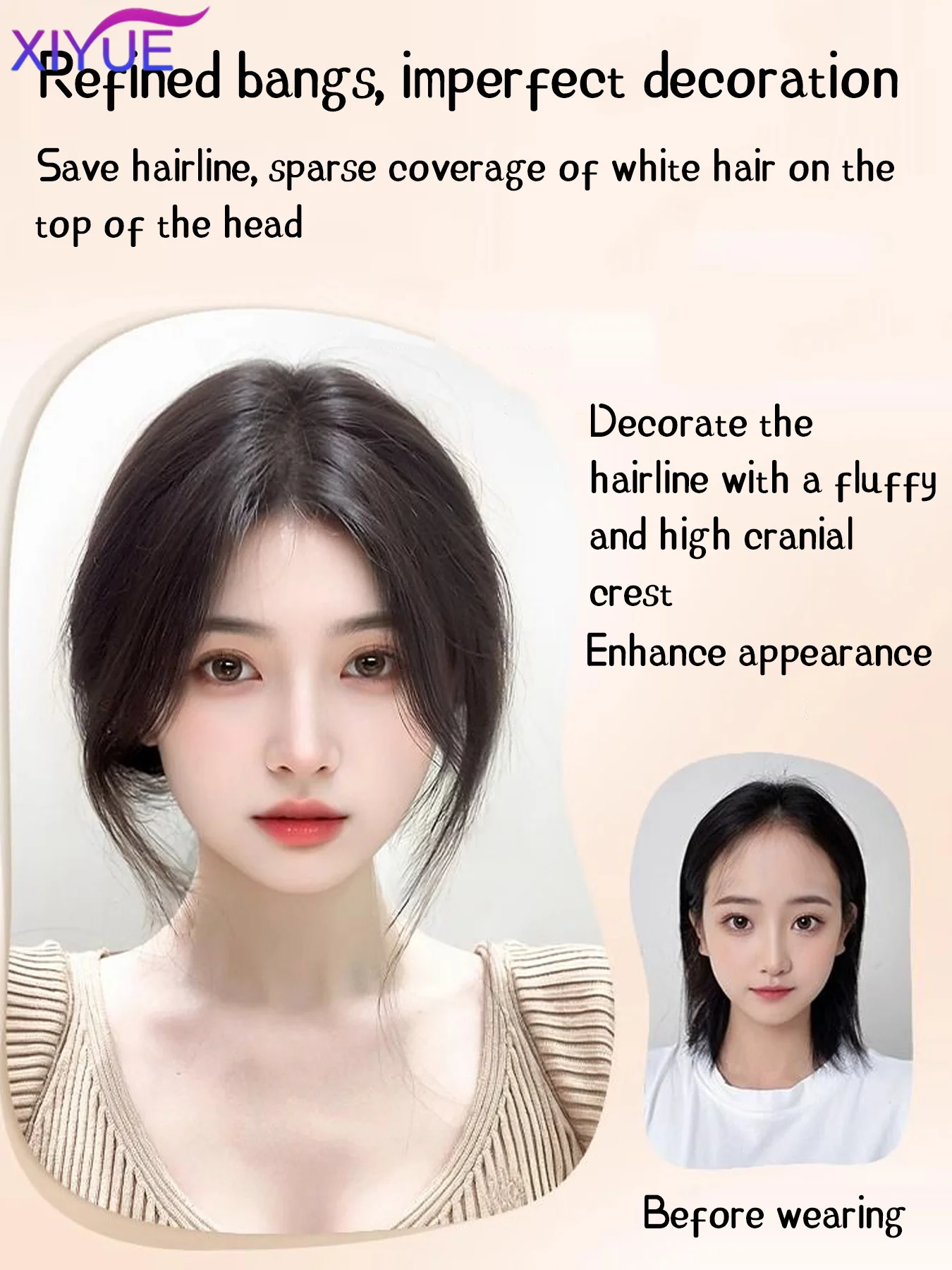 XIYUE Wig Pieces For Women Simulated Hair On The Of The Head Natural And Fluffy Eight Shaped Bangs Light And Thin Hair Pieces