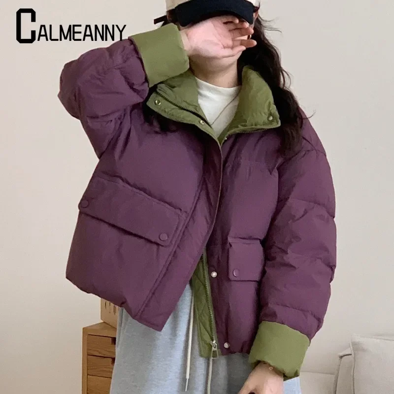 Women's Coat 2024 Winter New Style Korean Edition Turndown Collar Thicken Warm Cotton Jacket Pure Color Zipper Parkas Coats