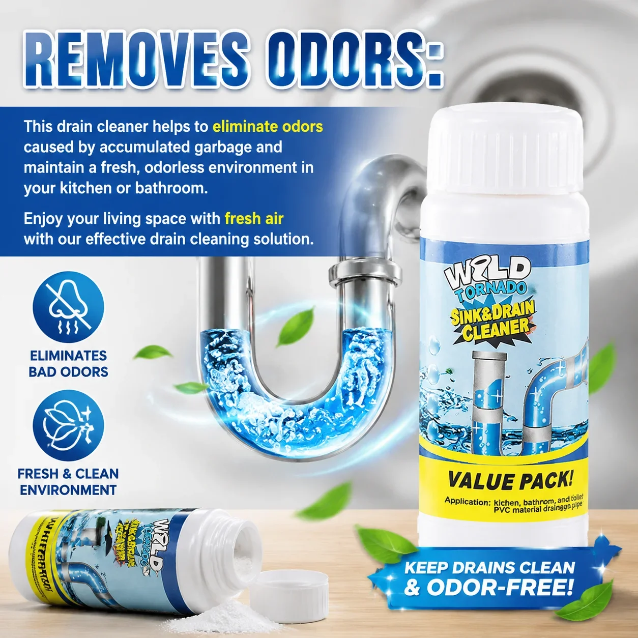 Powerful Sink&Drain Cleaner Powder-High-Efficiency Clog Remover with Fast Foaming Powerful Cleaning Tool for Home Kitchen1-12Pcs