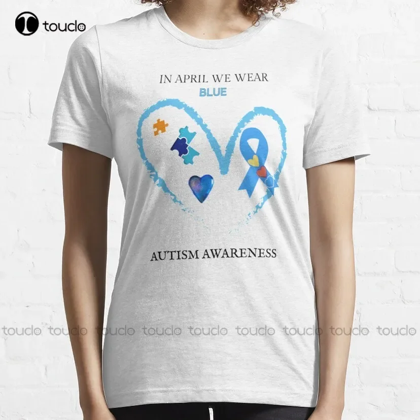 Autism Awareness In April We Wear Blue    Classic T-Shirt Men Workout Shirt O-Neck Streetwear Oversized Men Tee Shirts Xs-5Xl