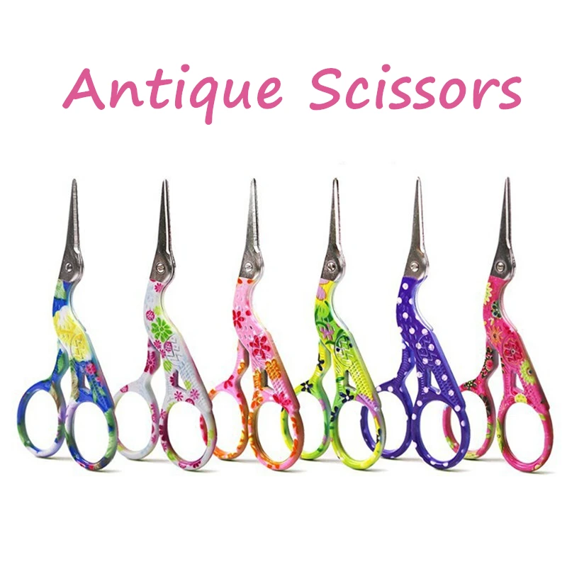 Popular Printing Antique Stork Scissors for Sewing Stainless Steel Vintage Paper Scissors Sewing Tools Small Embroidery Scissors