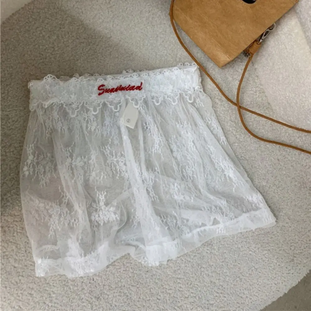 

Casual Loose Lace Plaid Shorts Stripe Sweet High Waist Shorts Lolita Mesh Flower Wide Leg Short Pants Students