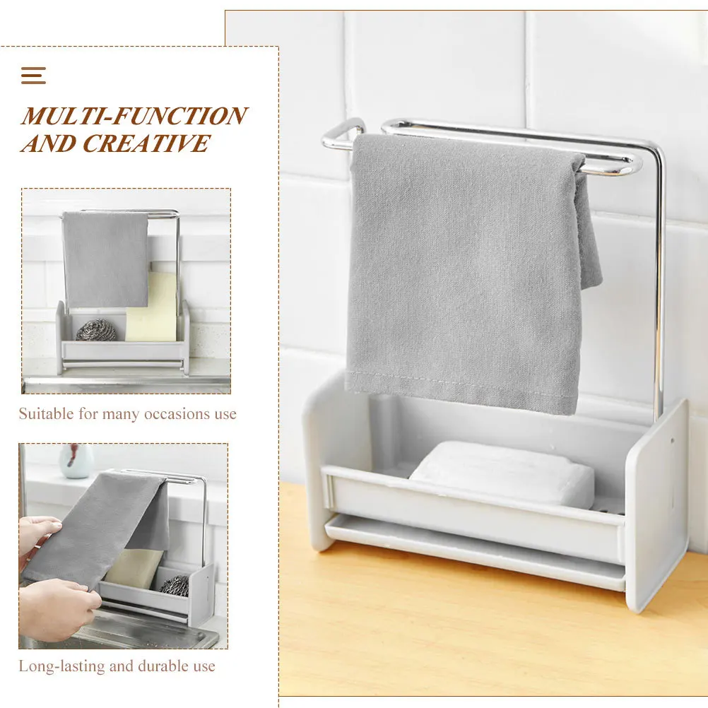 

Kitchen Dishcloth Holder No Punching Design Safe Multi-Use Towel Rack Practical Feature Countertop Sponge Organizer