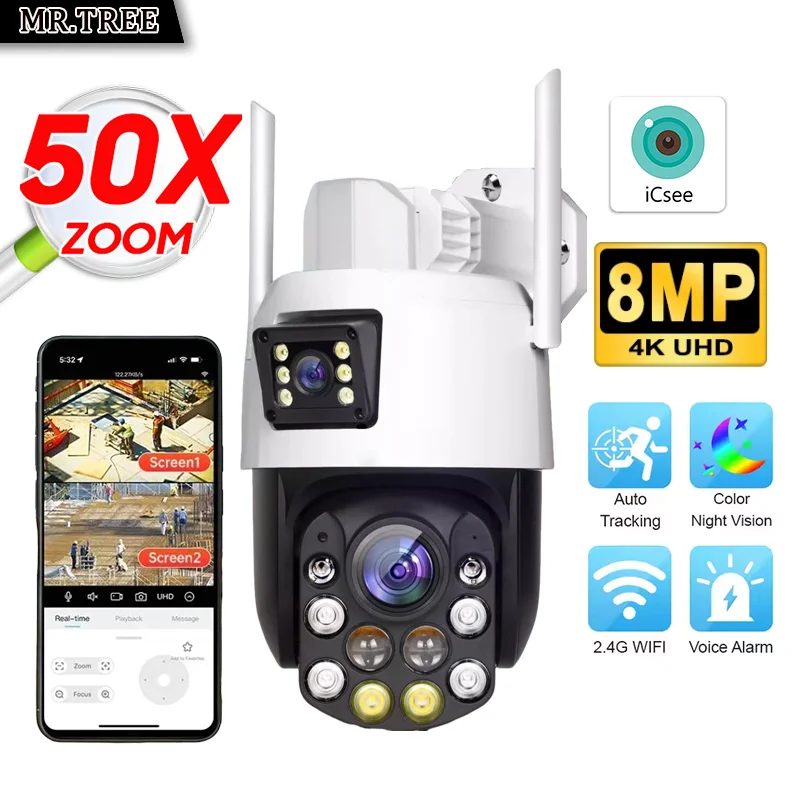

ICSee 8MP 50x Optical Zoom Wifi Security Camera Outdoor Night Vision 4K Dual Lens Surveillance PTZ IP CCTV Video Home Protection