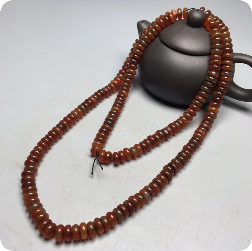 Tibetan Natural Red Old Agate DZi Beads Long Necklace S1008