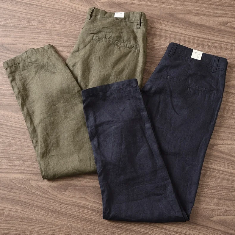 

Легкие летние льняные повседневные брюки для мужчин: прохладные, гладкие, свободные, комфортные, полностью льняные, прямого кроя, дышащие, модные.