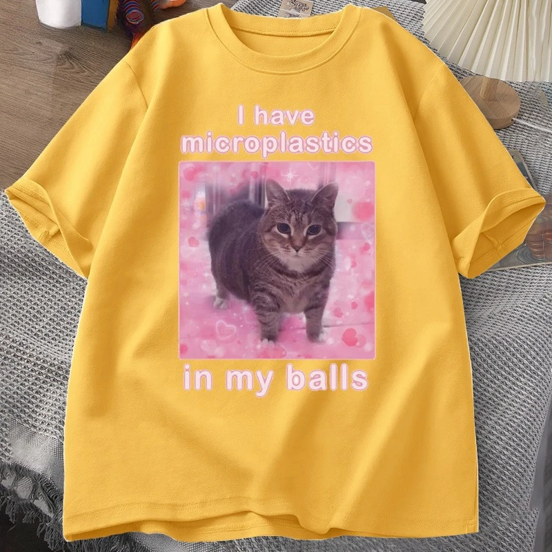 Ich habe Mikroplastik in meinen Hoden Lustiges Katzen-Meme T-Shirt für Männer und Frauen Dumm und Verrückt T-Shirt Goofy Ahh Katzen-T-Shirt Harajuku Herren-T-Shirts – Detail 8