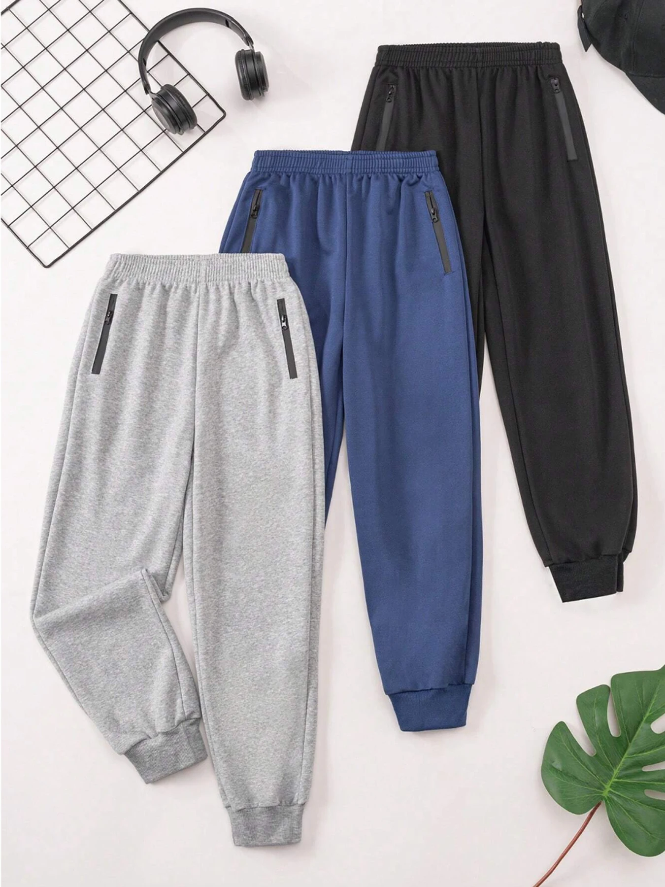 

Костюм из 3 предметов, брюки для мальчика, спортивные штаны с карманами на молнии, 7-14 лет, повседневные брюки для дома и прогулок.