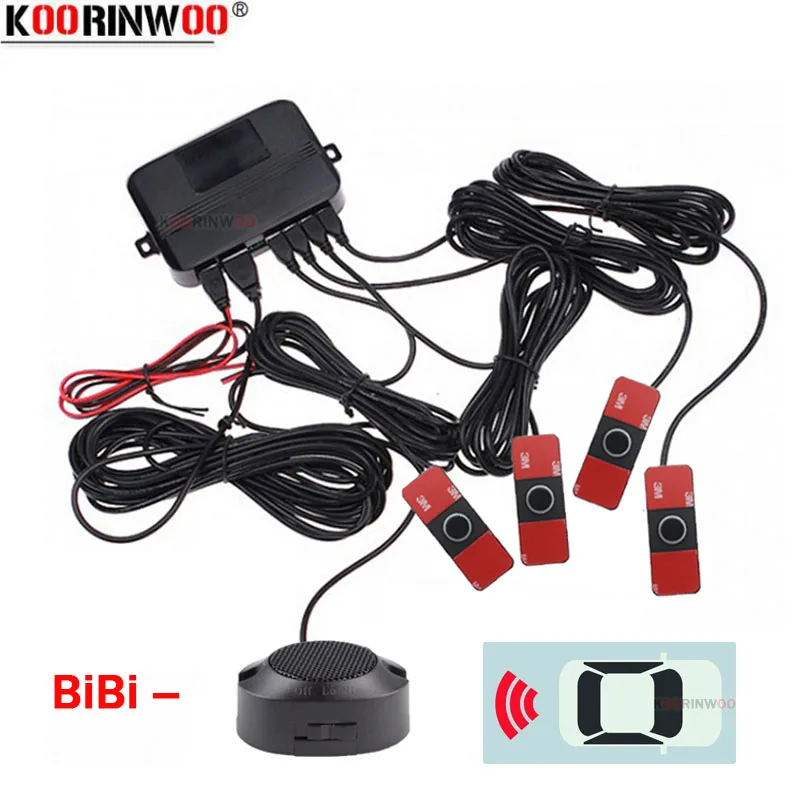 Koorinwoo – Kit de capteurs de stationnement de voiture, 4 capteurs, Buzzer, 16.5mm, sauvegarde inversée, Radar réglable, haut-parleur BIBI, système