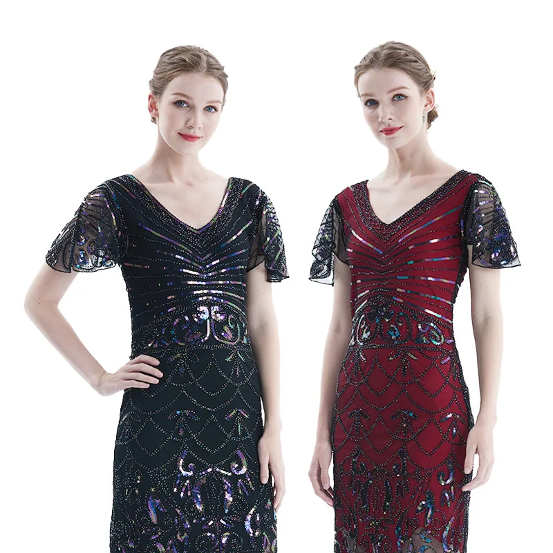 Abito da sera retrò con nappe in rilievo anni '920 fatto a mano con paillettes di grandi dimensioni Dr Vintage Sle speciale Ocn Faion da donna